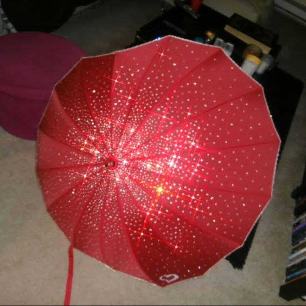 Red Heart Shaped Rhinestone Prop Umbrella